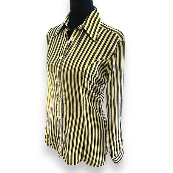 FENDI VTG  Yellow Wh Brown & Black Stripe  Shirt FENDI LOGO fabric & buttons 38 - Picture 4 of 15